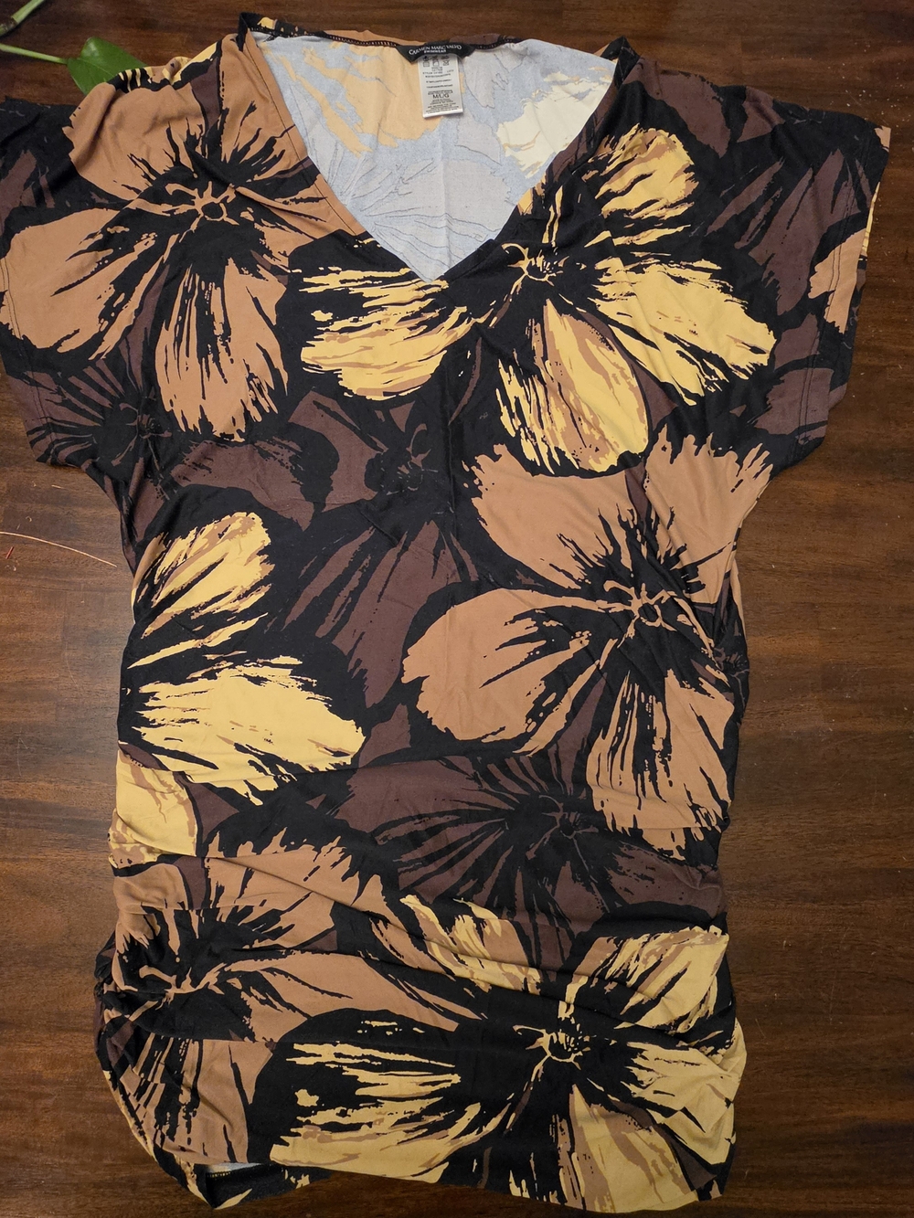 Carmen Marc Valvo Floral Swim Cover-Up Tunic Dress Brown